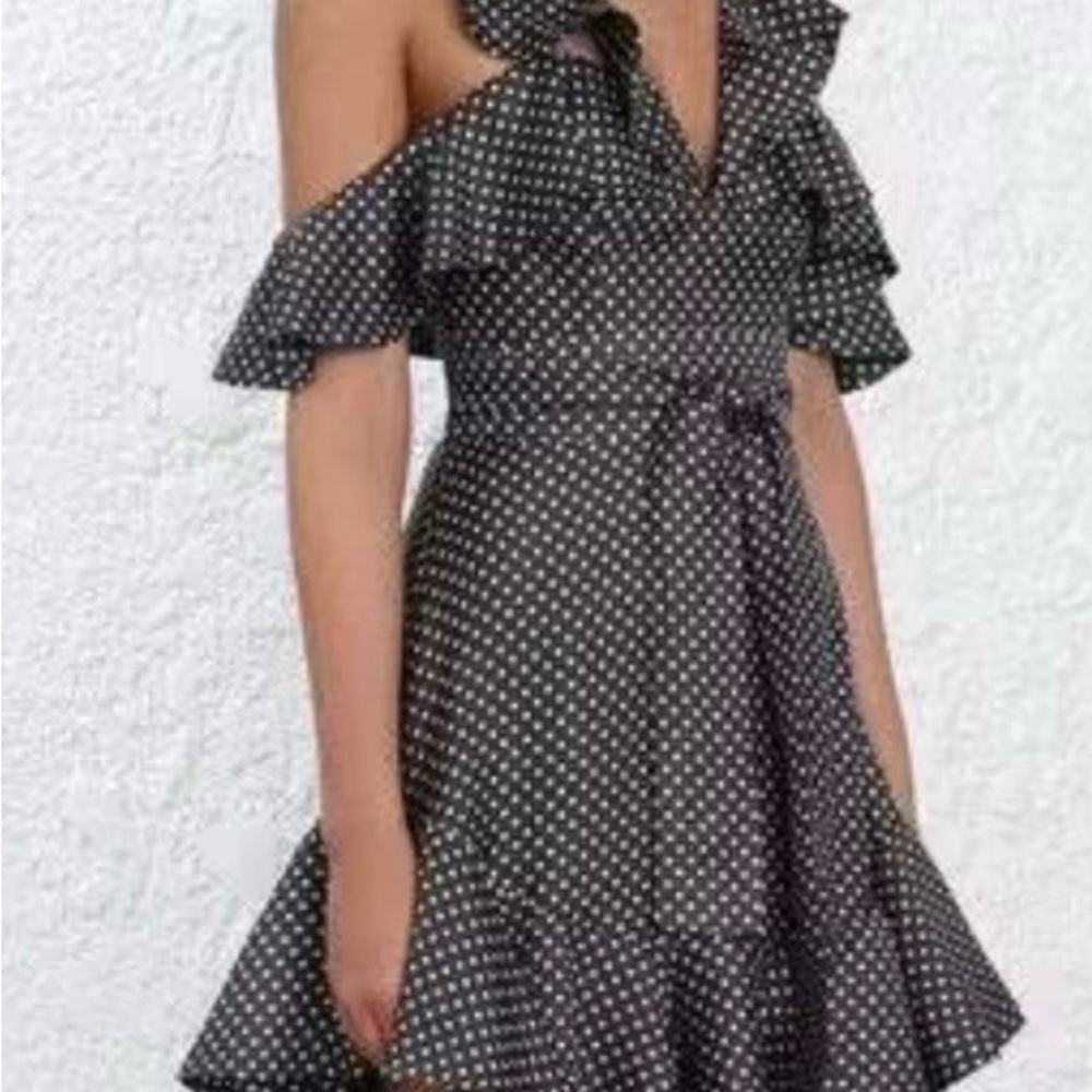 Zimmermann Black Polka Dot Cold-Shoulder Mini Dress